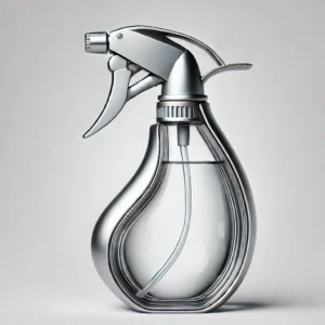 DALL·E 2025 02 11 21.37.13 A unique and modern spray bottle with an innovative design. The bottle is made of clear glass with a sleek ergonomic shape that is different from tra