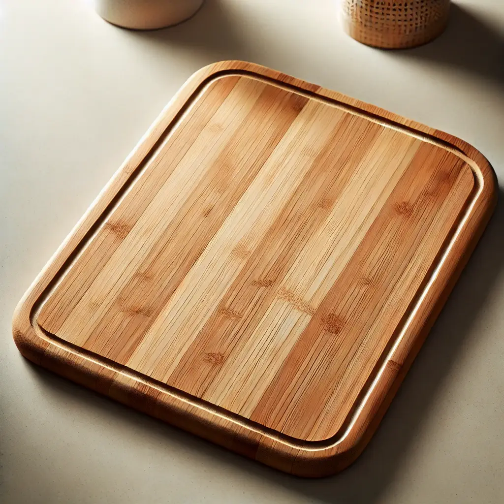 Cutting Boards & Kitchen Utensils: Unbeatable Choices dalle 2025 02 17 22 46 36 a high quality bamboo cutting board viewed directly from the top the board has a smooth polished surface with visible bamboo grain patterns and roun