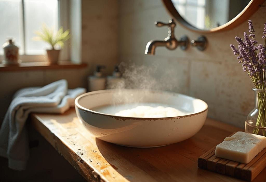 6 Best Non-Toxic Hand Soaps for Green Bliss 2025 Non-toxic hand soaps scene with frothy suds on a bamboo tray in a rustic bathroom