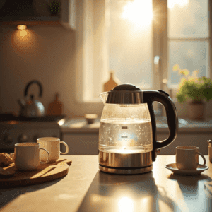 boiling water in kettle kitchen
