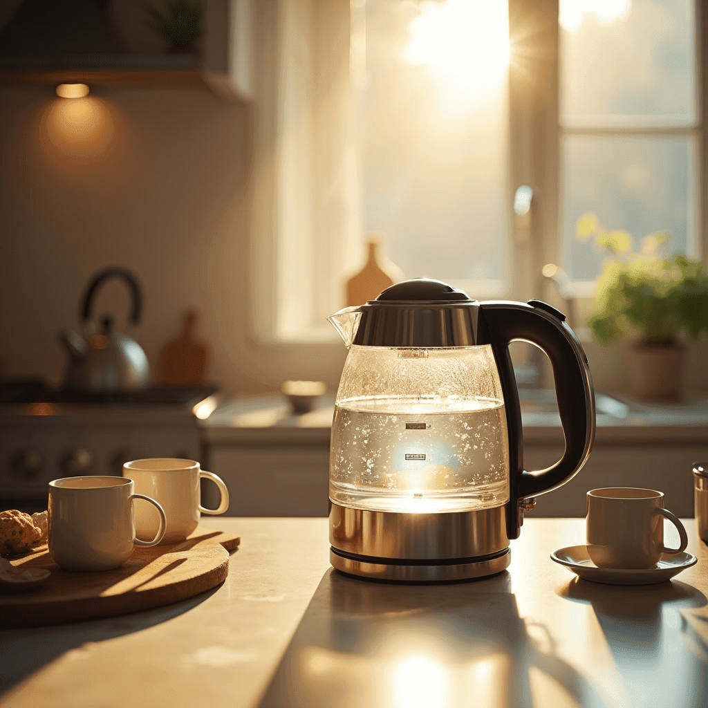 boiling water in kettle kitchen