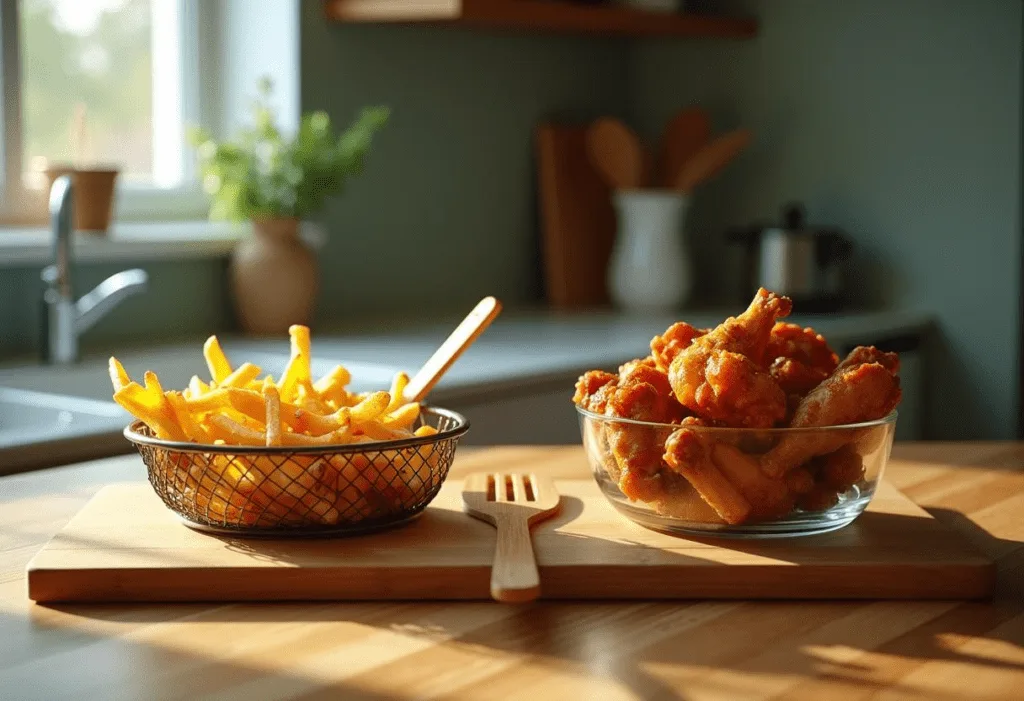 The 5 Best Eco-Friendly Non-Toxic Air Fryers for 2025 non-toxic air fryers Emeril vs. Ninja fry test—fries and wings on counter with spatula.”