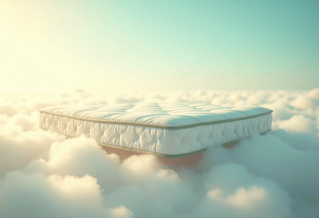Eco-friendly mattress floating on clouds