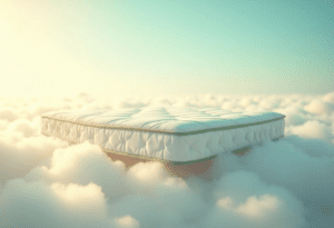 Eco-friendly mattress floating on clouds
