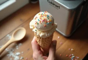 14 best homemade ice cream makers top view of vanilla sprinkle ice cream on a cone"