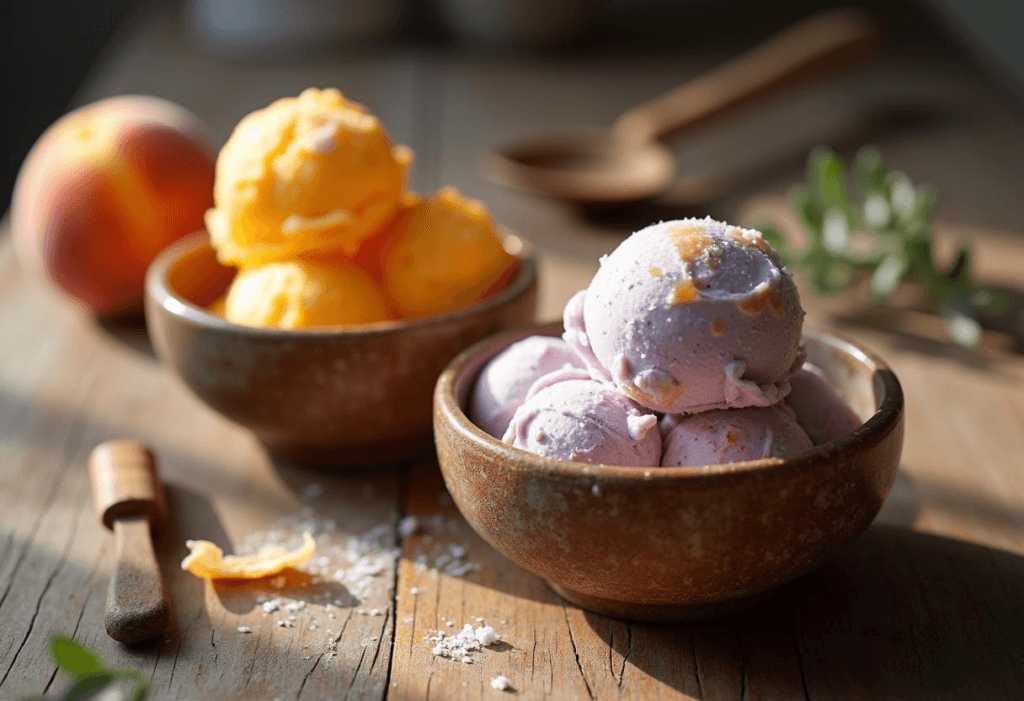 How to Use an Ice Cream Maker: 2025 Sweet Hacks How to use an ice cream maker scene with peachy sorbet and lavender honey ice cream in bowls